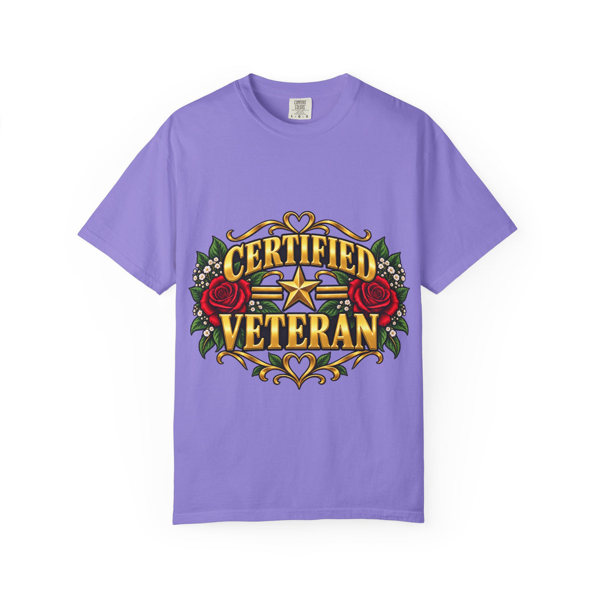 Certified Veteran | Red Rose Floral Garment-Dyed Tee