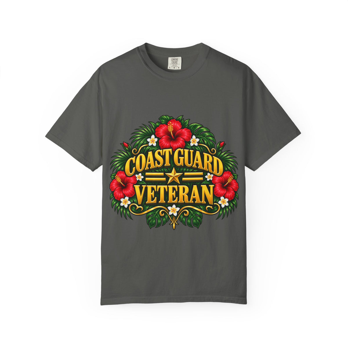 Coast Guard Veteran | Red Hibiscus Floral Garment-Dyed Tee