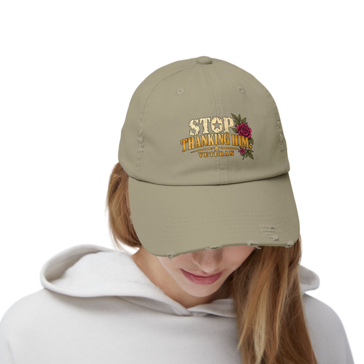 Stop Thanking Him | Distressed Veteran Cap