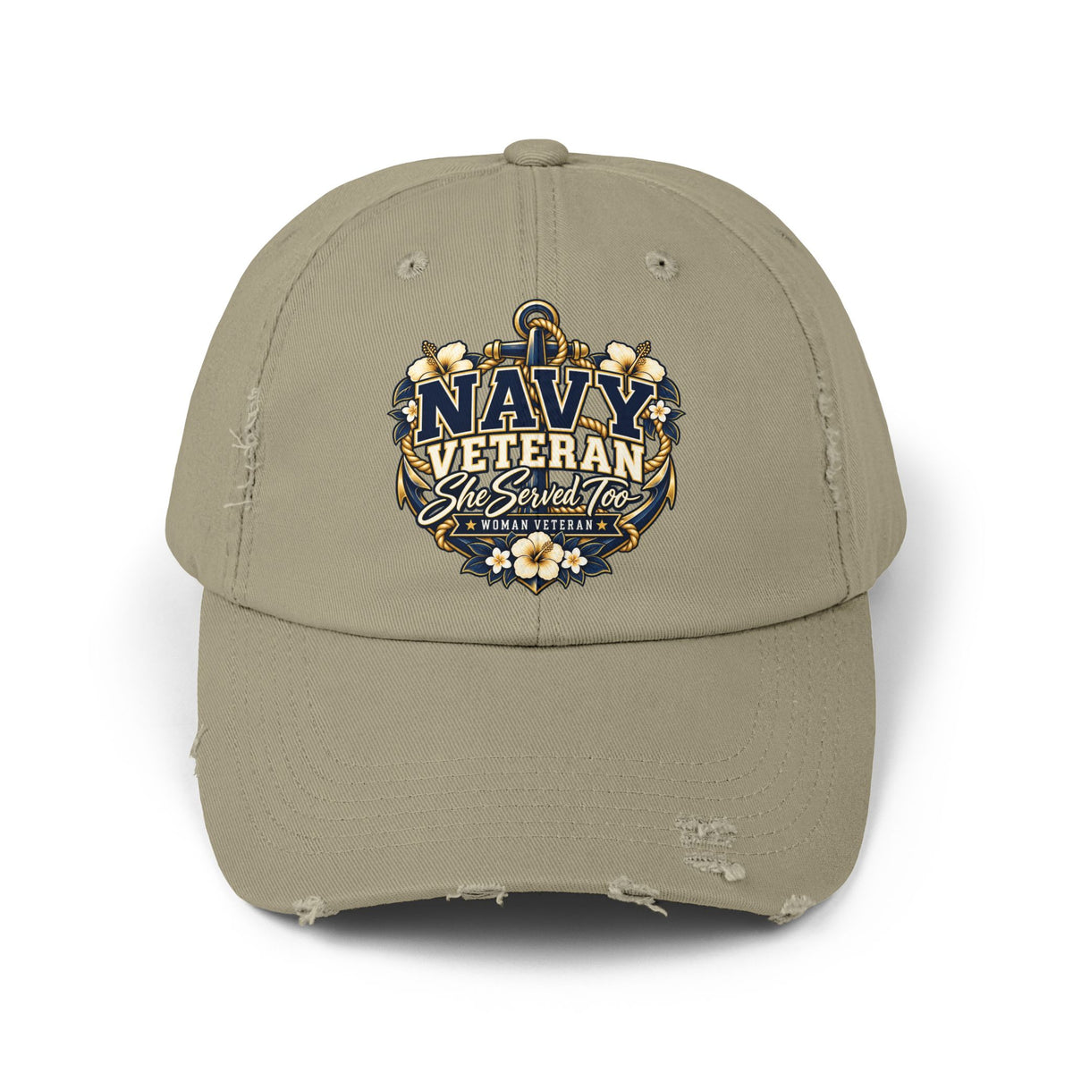 Navy Veteran | Floral Distressed Women Veteran Cap
