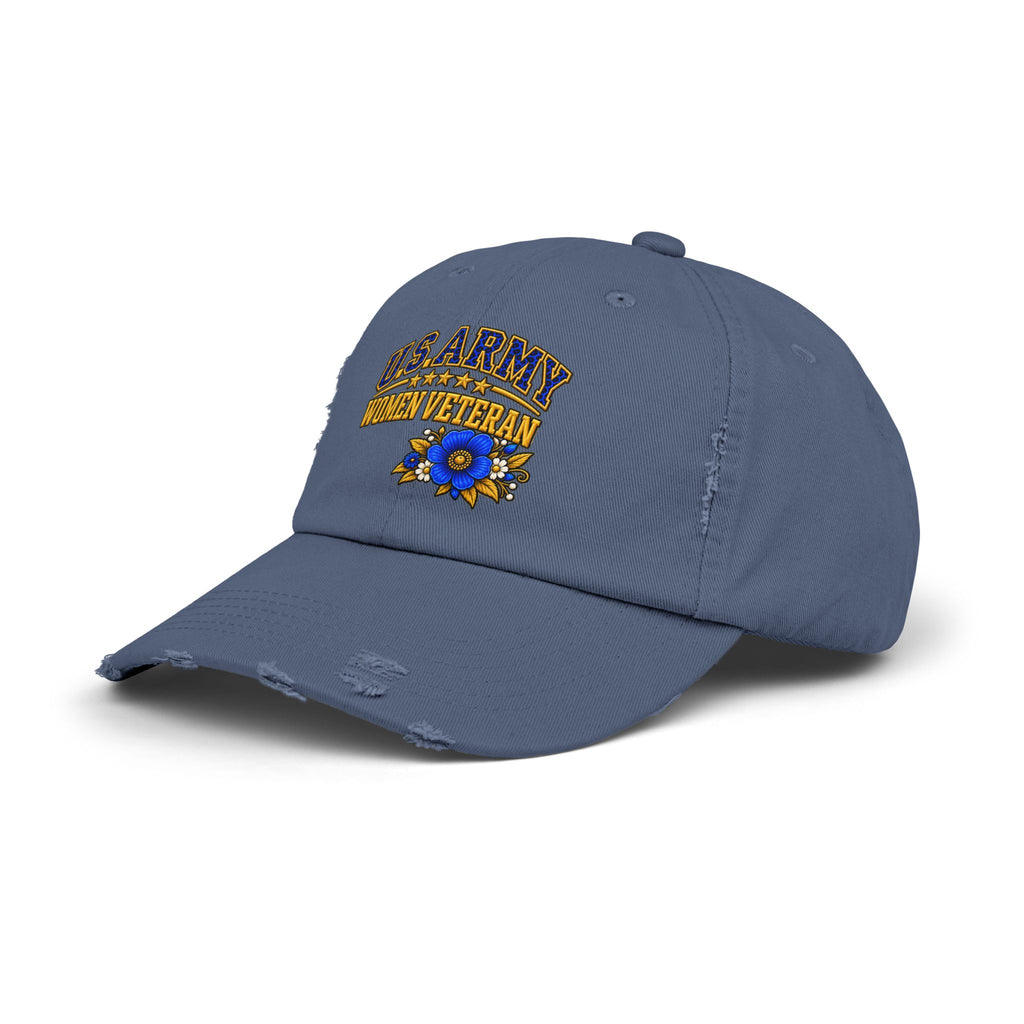 U.S. Army Women Veteran | Blue Floral Distressed Cap