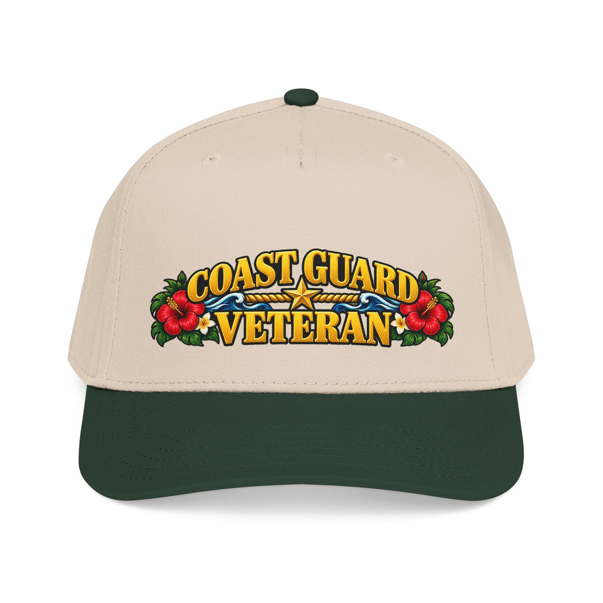 Coast Guard Veteran | Red Hibiscus Floral Mid-Profile Cap