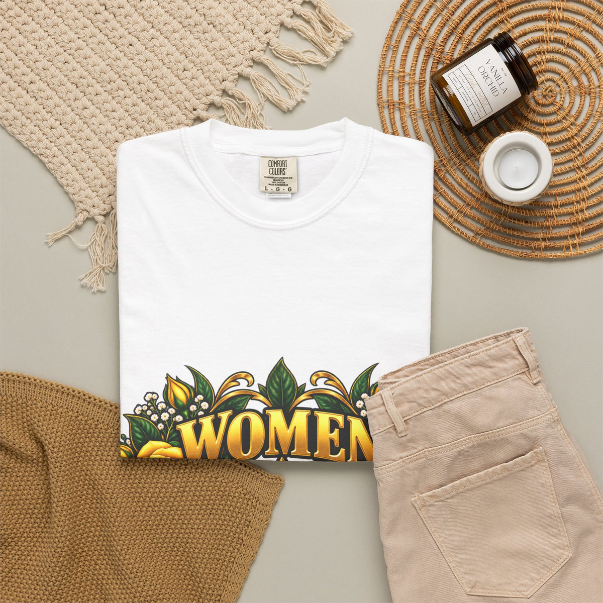 Women Veteran | Yellow Rose Floral Garment-Dyed Tee