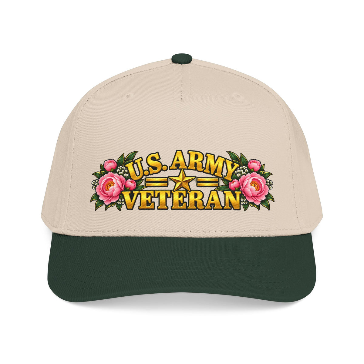 U.S. Army Veteran | Pink Peony Floral Mid-Profile Cap