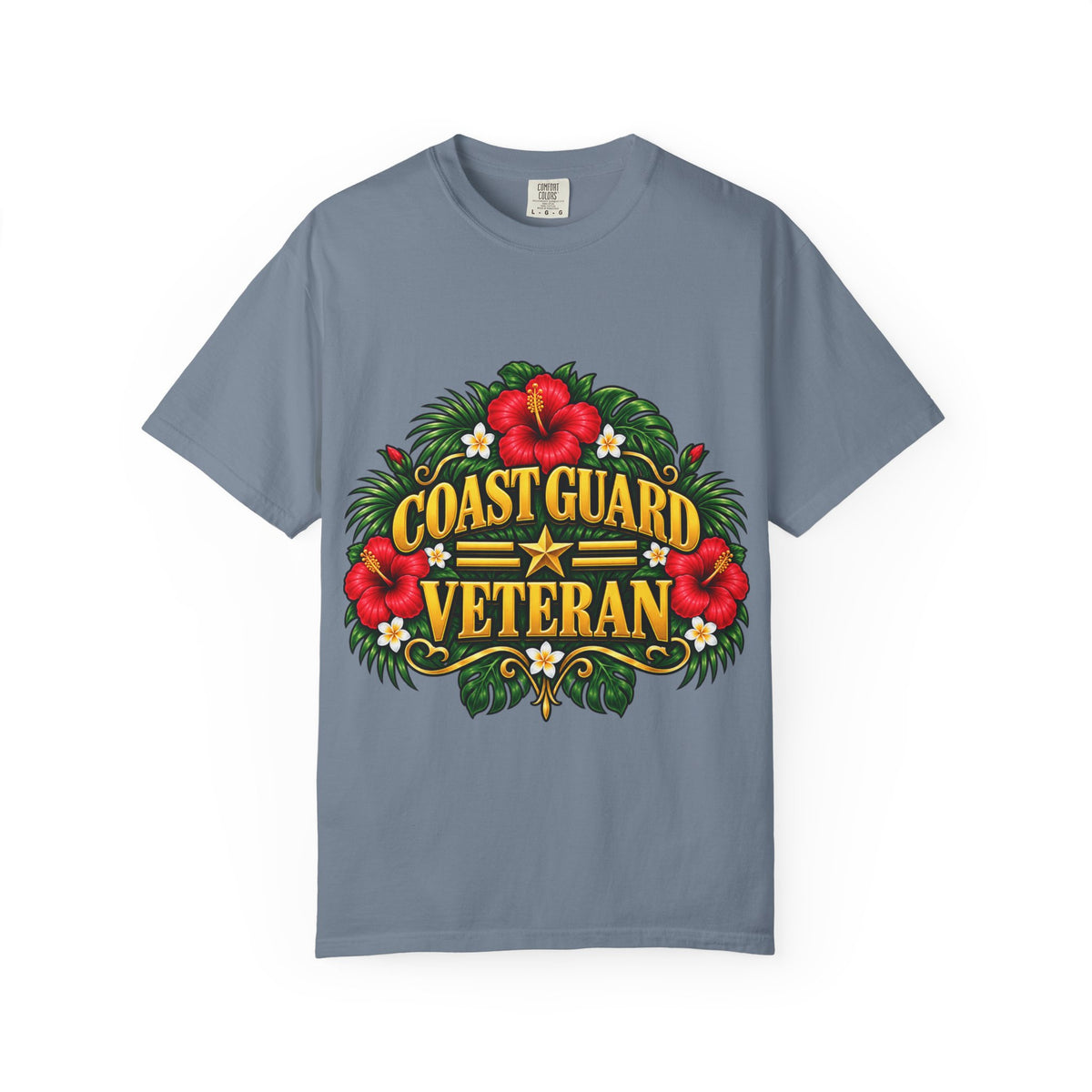 Coast Guard Veteran | Red Hibiscus Floral Garment-Dyed Tee