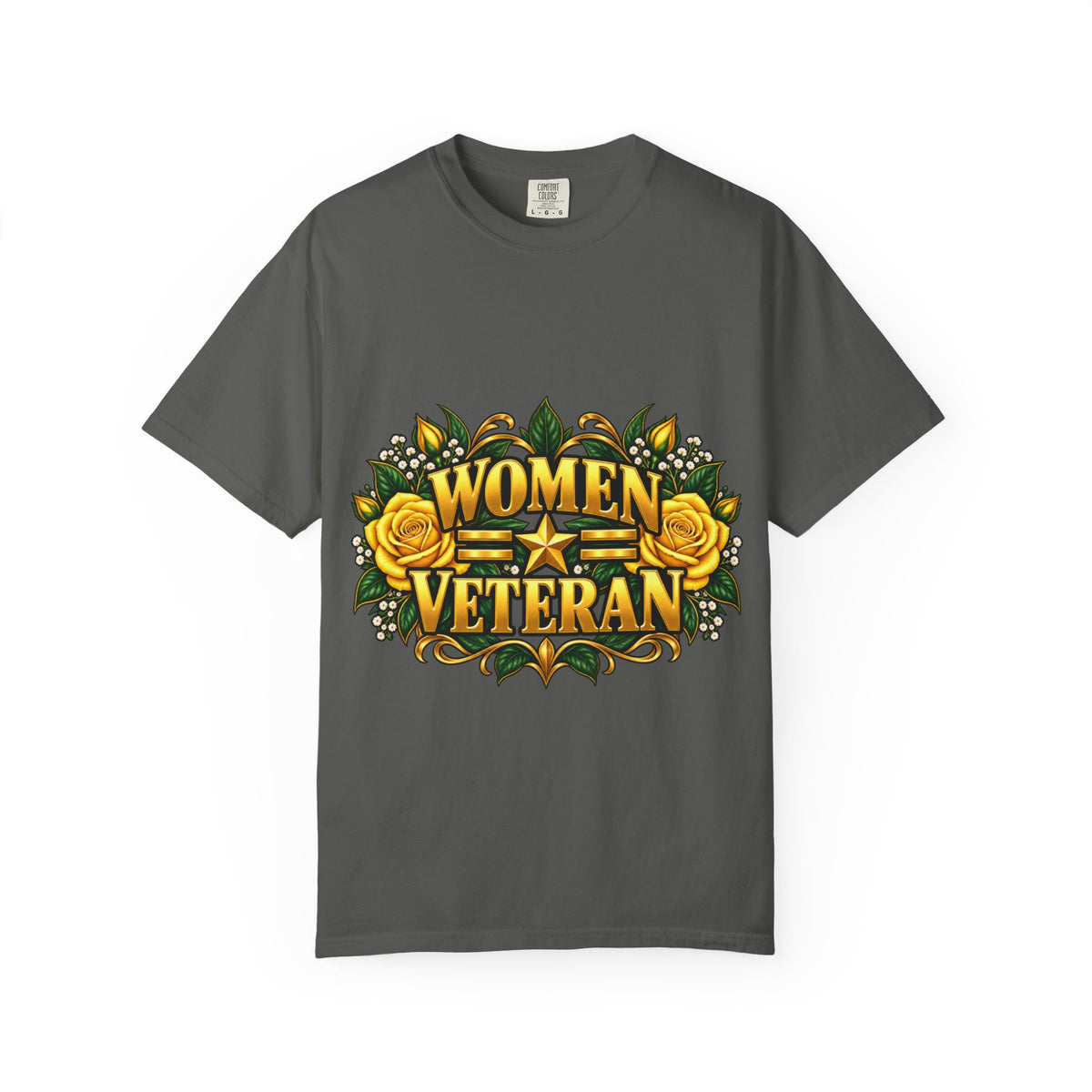 Women Veteran | Yellow Rose Floral Garment-Dyed Tee