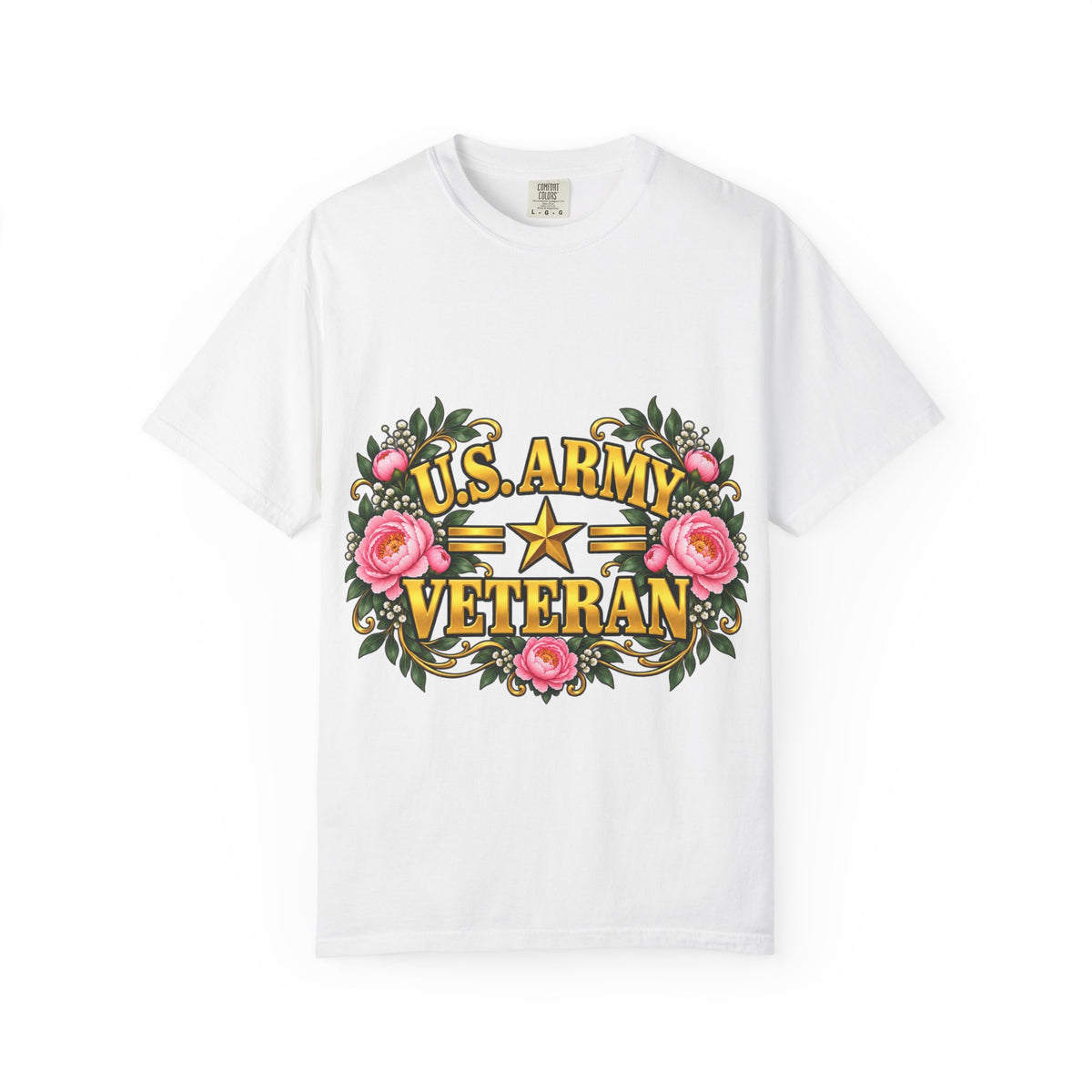 U.S. Army Veteran | Pink Peony Floral Garment-Dyed Tee