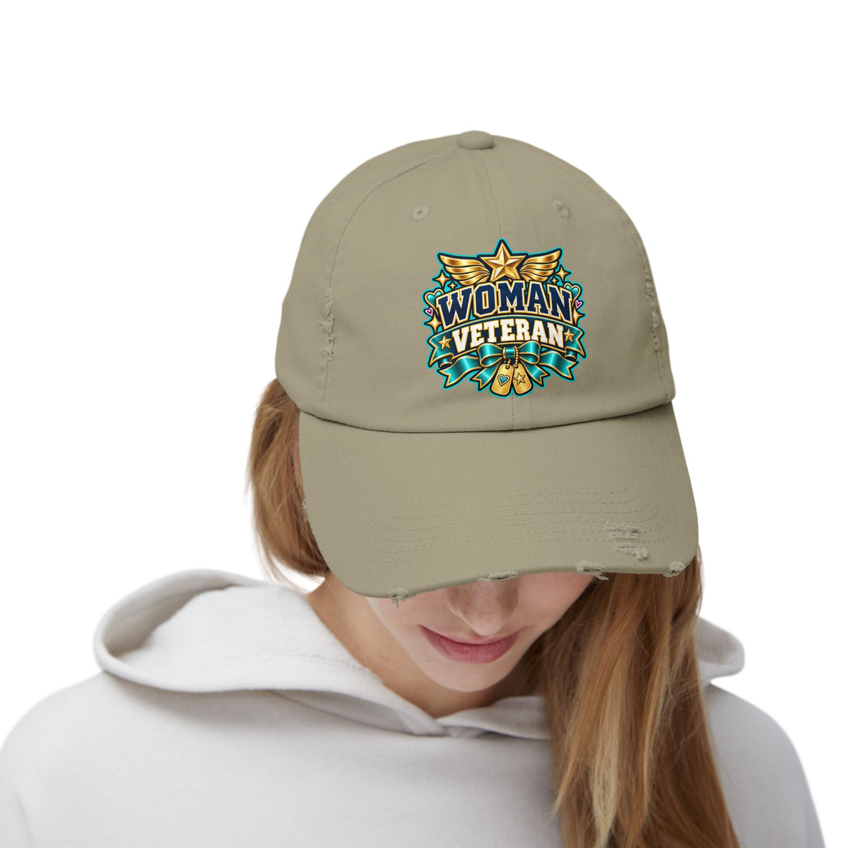 Woman Veteran | Teal Floral Distressed Cap
