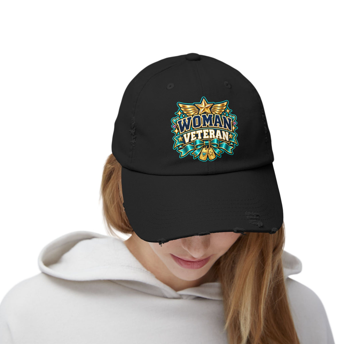 Woman Veteran | Teal Floral Distressed Cap