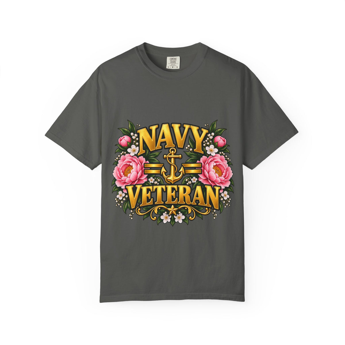 Navy Veteran | Pink Peony Floral Garment-Dyed Tee