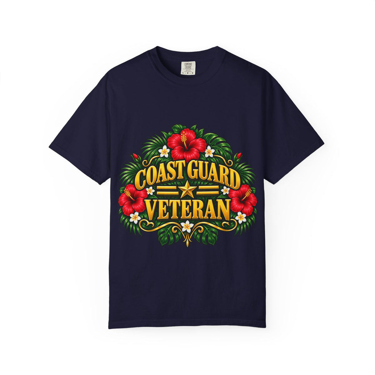 Coast Guard Veteran | Red Hibiscus Floral Garment-Dyed Tee
