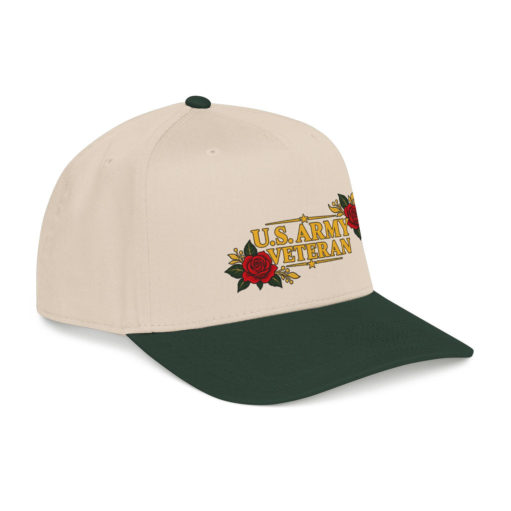 U.S. Army Veteran | Red Rose Floral Mid-Profile Cap