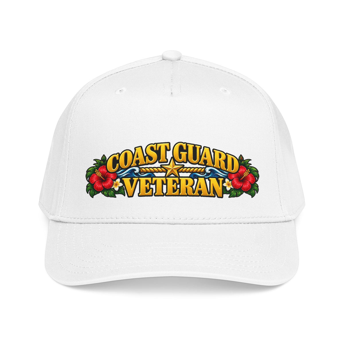 Coast Guard Veteran | Red Hibiscus Floral Mid-Profile Cap