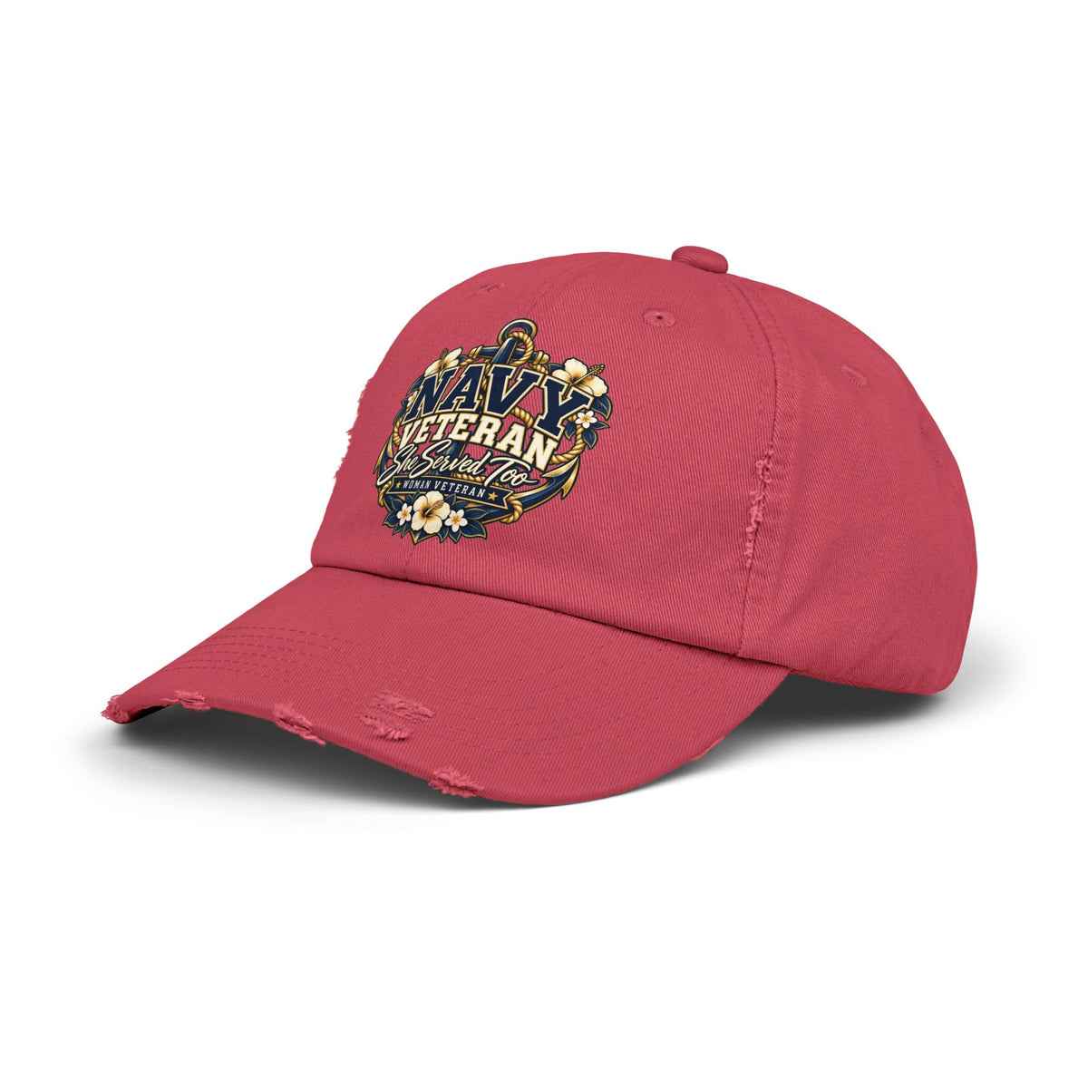 Navy Veteran | Floral Distressed Women Veteran Cap