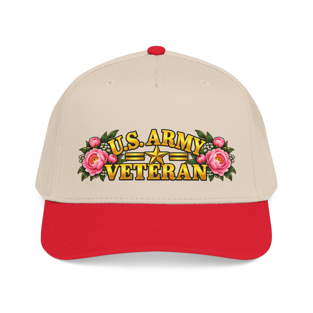 U.S. Army Veteran | Pink Peony Floral Mid-Profile Cap