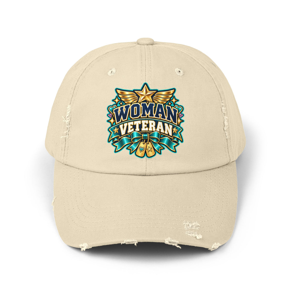 Woman Veteran | Teal Floral Distressed Cap