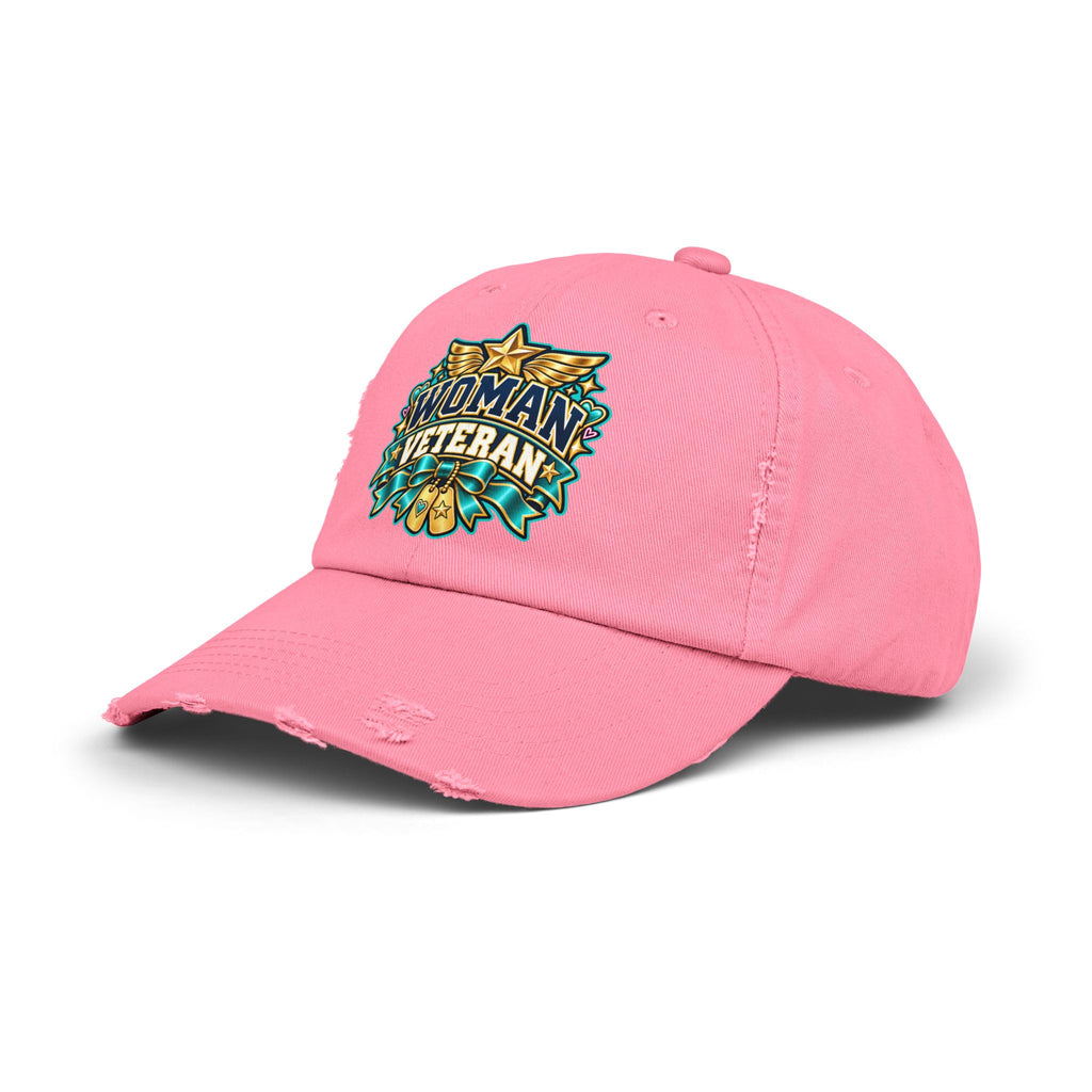 Woman Veteran | Teal Floral Distressed Cap