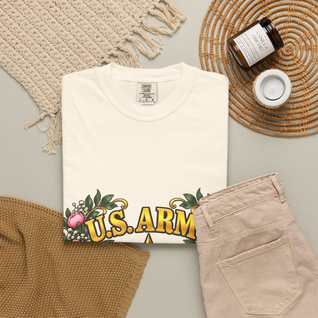 U.S. Army Veteran | Pink Peony Floral Garment-Dyed Tee