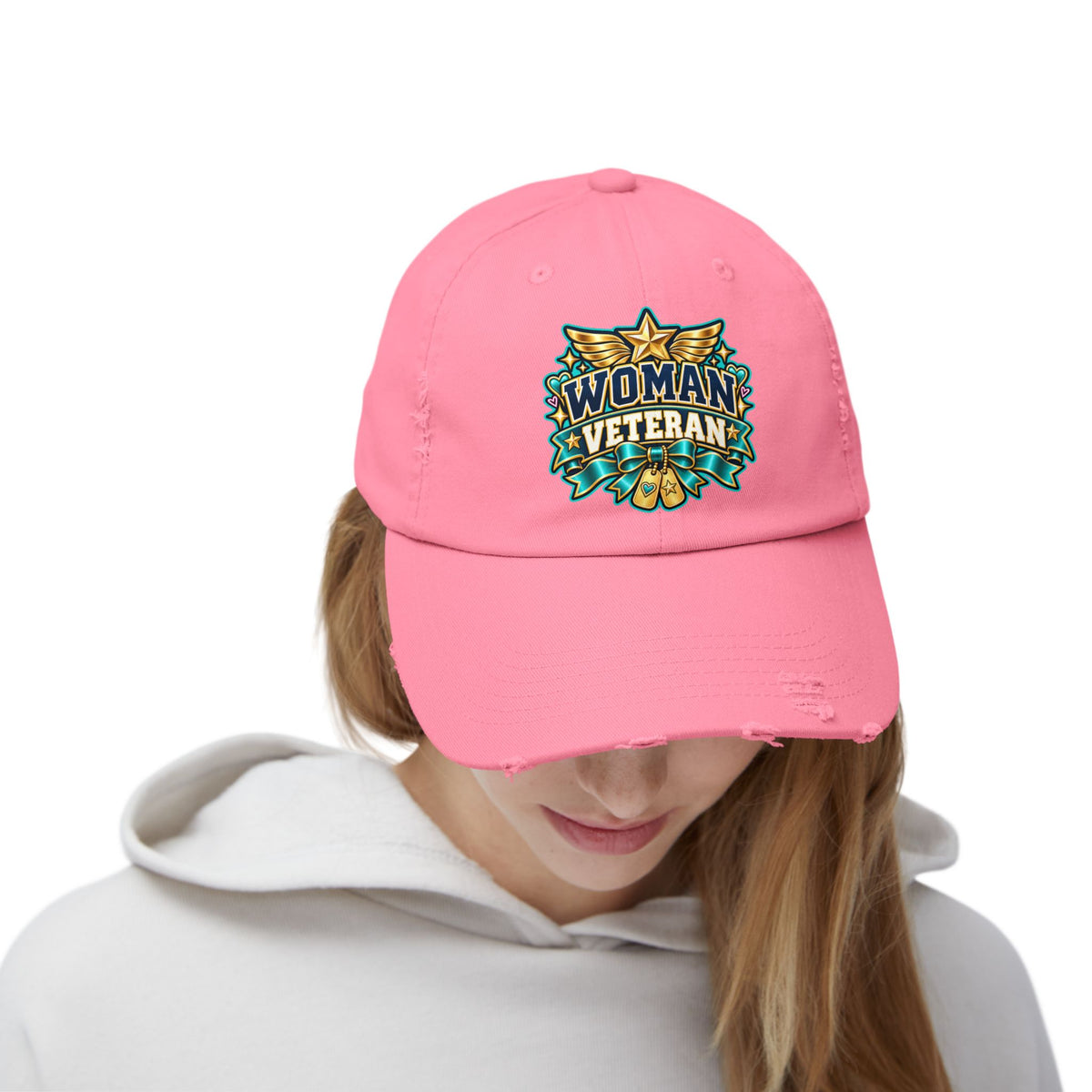 Woman Veteran | Teal Floral Distressed Cap
