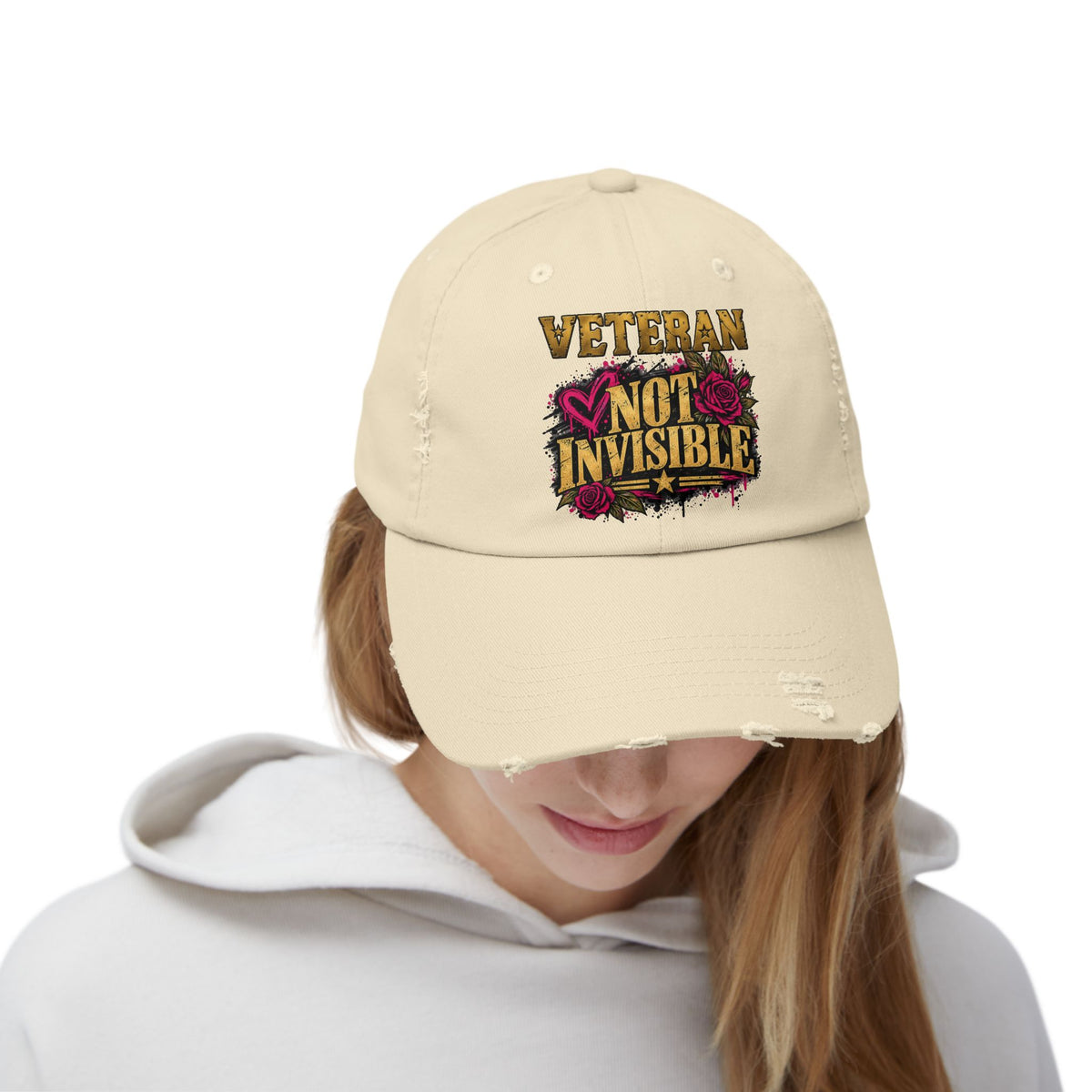Veteran Not Invisible | Rose Graphic Distressed Cap