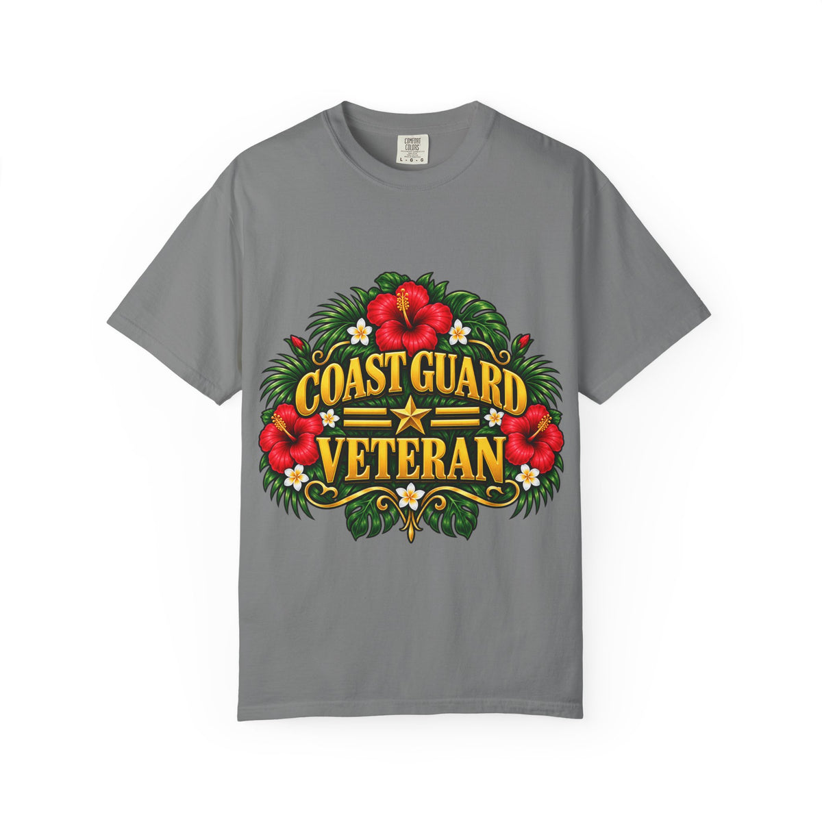 Coast Guard Veteran | Red Hibiscus Floral Garment-Dyed Tee