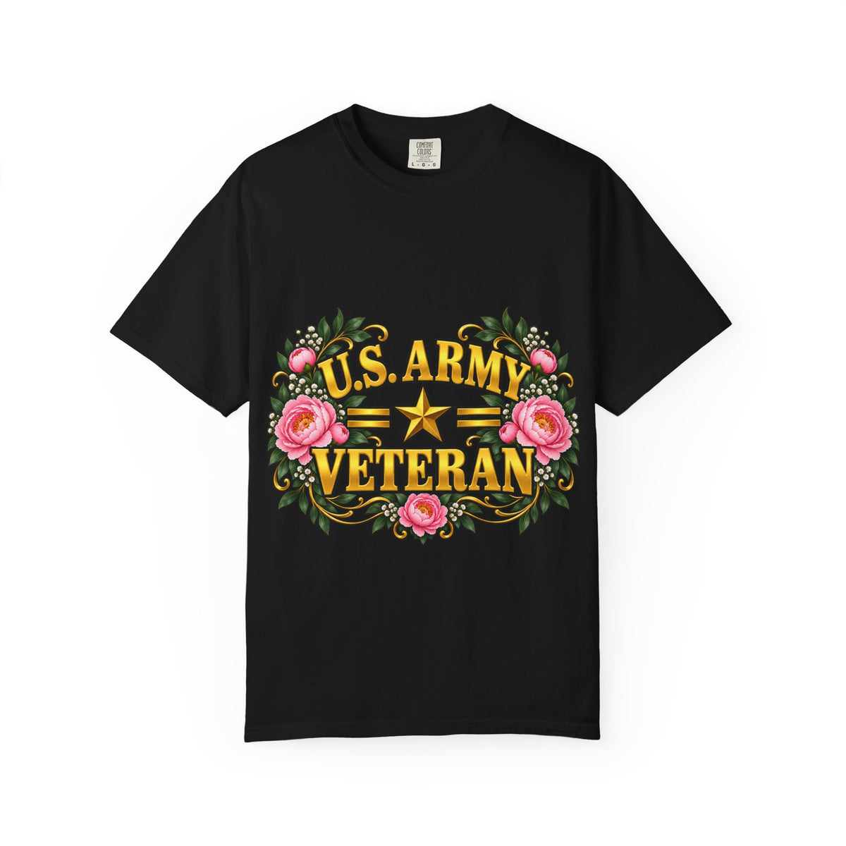 U.S. Army Veteran | Pink Peony Floral Garment-Dyed Tee