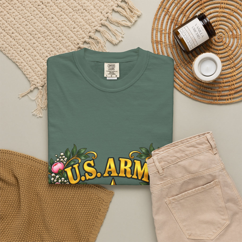 U.S. Army Veteran | Pink Peony Floral Garment-Dyed Tee