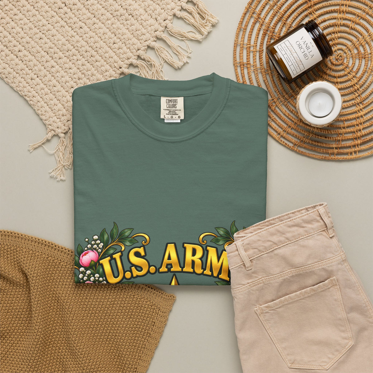 U.S. Army Veteran | Pink Peony Floral Garment-Dyed Tee