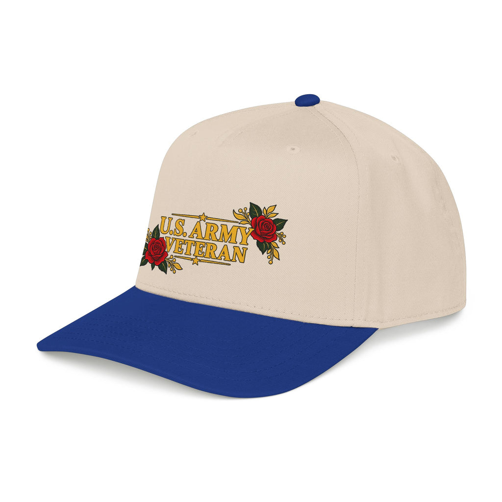 U.S. Army Veteran | Red Rose Floral Mid-Profile Cap