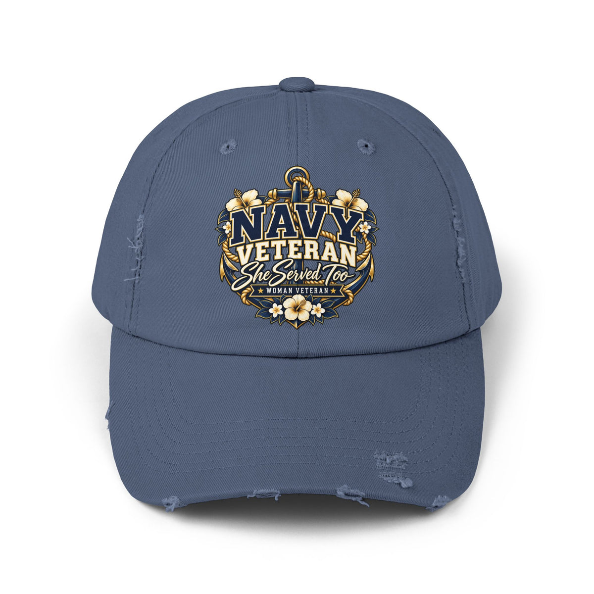 Navy Veteran | Floral Distressed Women Veteran Cap