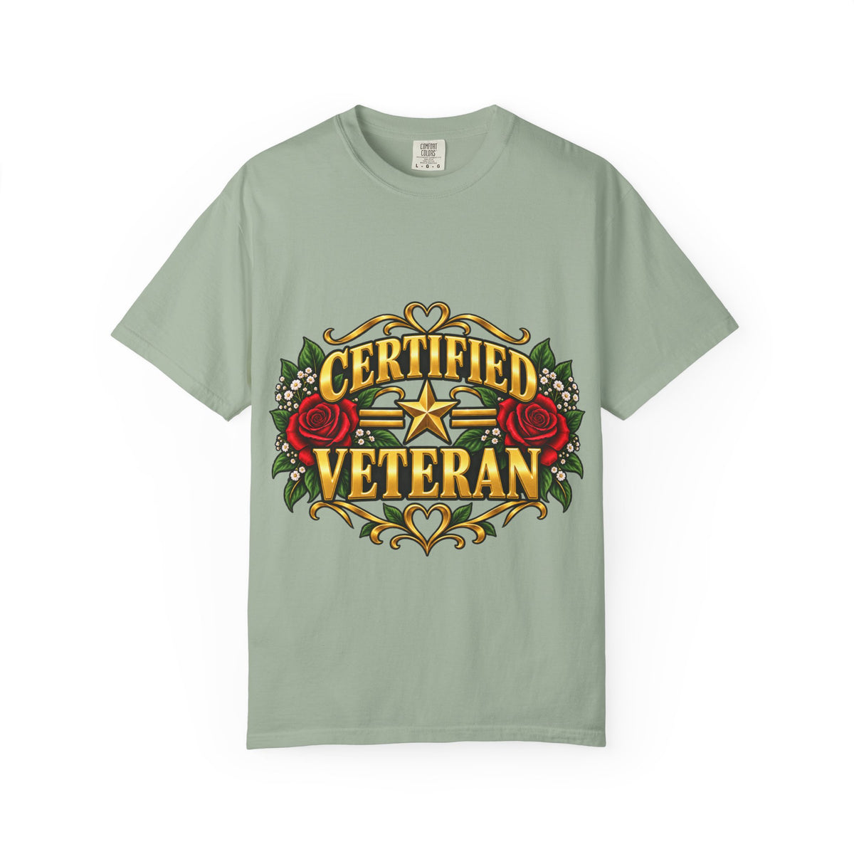 Certified Veteran | Red Rose Floral Garment-Dyed Tee