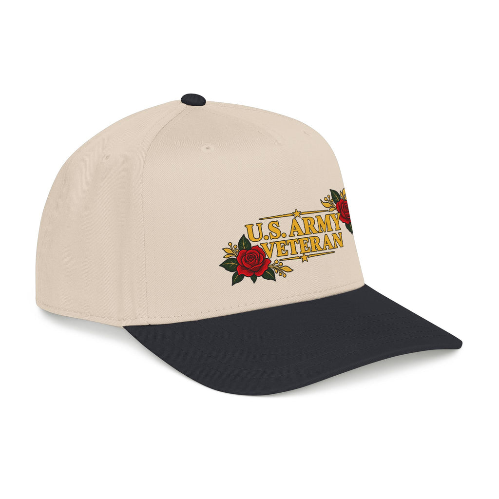 U.S. Army Veteran | Red Rose Floral Mid-Profile Cap