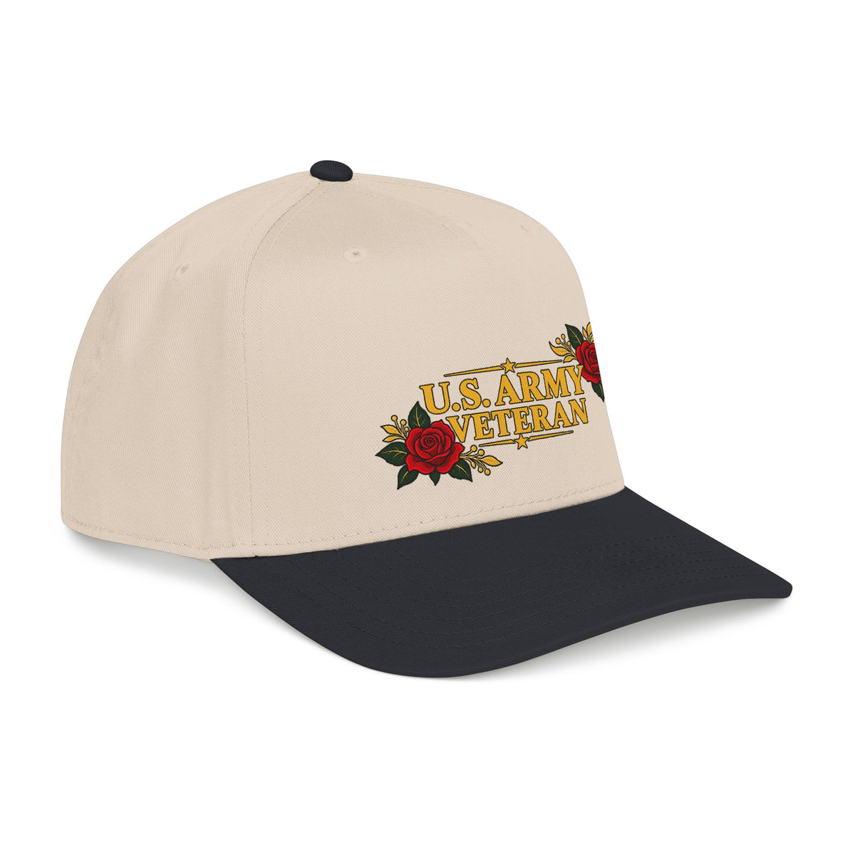 U.S. Army Veteran | Red Rose Floral Mid-Profile Cap