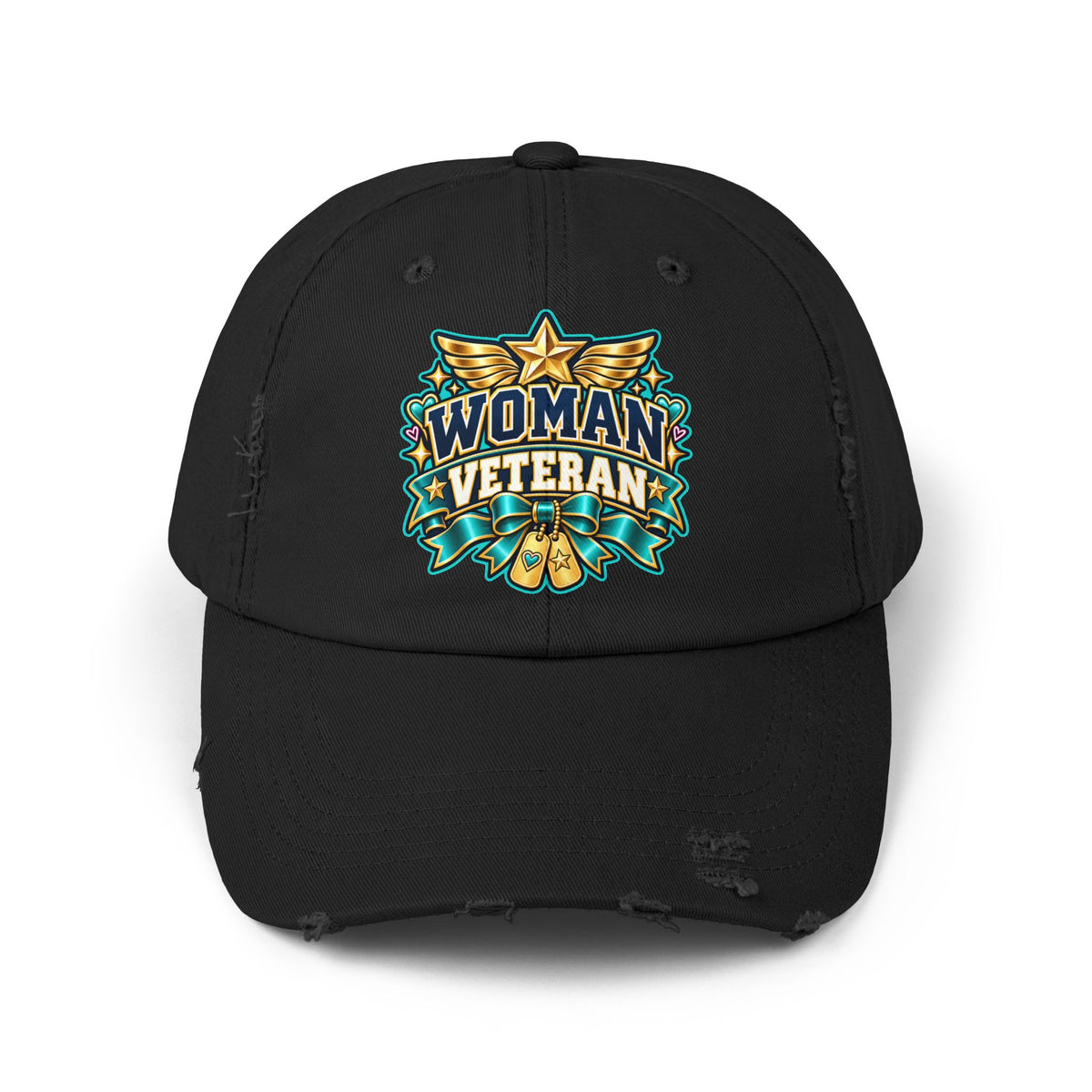 Woman Veteran | Teal Floral Distressed Cap