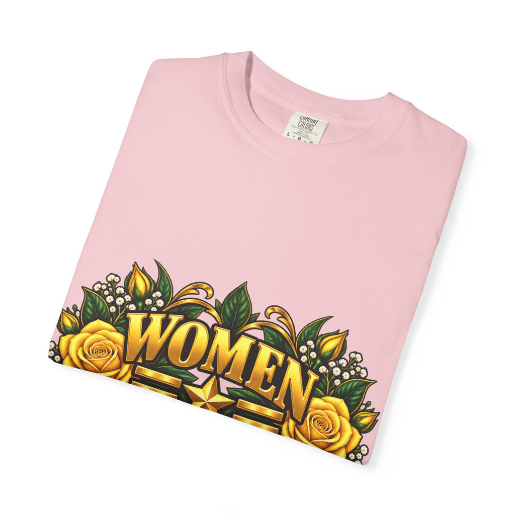 Women Veteran | Yellow Rose Floral Garment-Dyed Tee