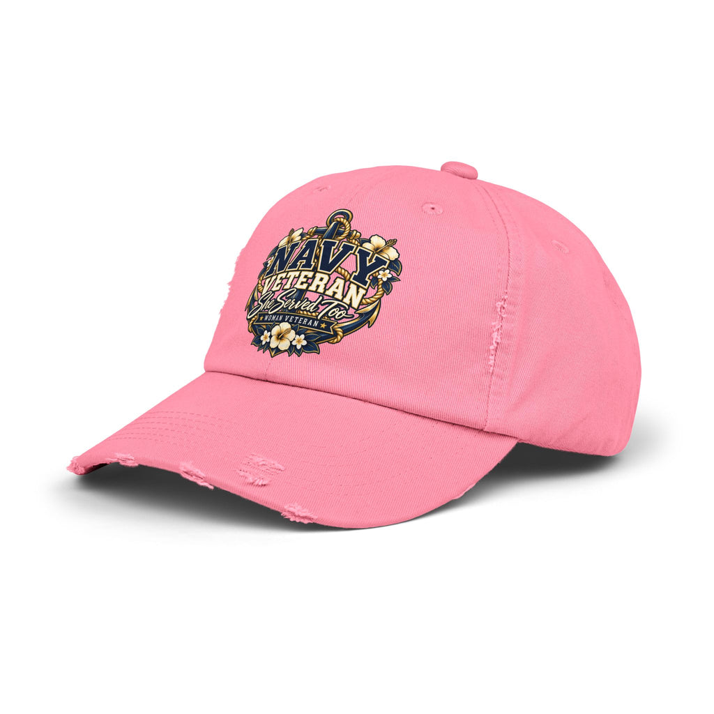 Navy Veteran | Floral Distressed Women Veteran Cap